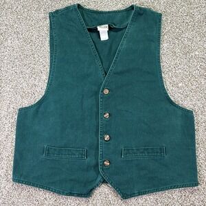 Vintage Men's Forest Green Denim Vest Size Large 80s USA Made Classic